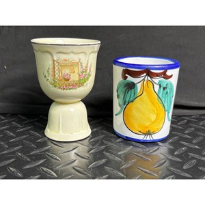 Pam C. Cream Porcelain Compote and Cup Set � Floral & Fruit Decor