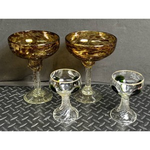 Vintage Amber and Clear Patterned Glass Bowls � Set of 4 Compotes