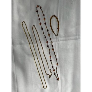 Gold Tone Beaded Chain Necklace Set 4 Pieces