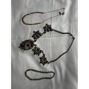 Gold Tone Rhinestone Floral Statement Necklace Set, 3 Pieces