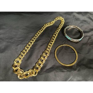 Gold Tone Metal Necklace and Bracelets Set, 3 Pieces