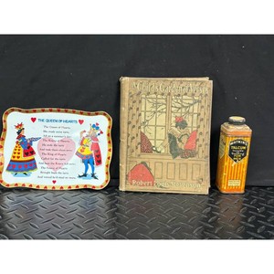 Vintage Tin Tray, Childs Garden of Verses Book, Watkins Talcum