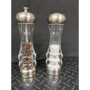 Clear Glass and Metal Pepper Mill Salt Grinder Set of 2