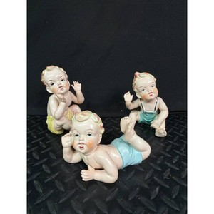 Porcelain Baby Figurines Set of 3 Pastel Glaze