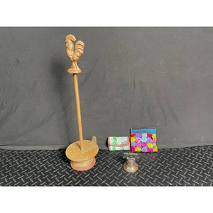 Brass Rooster Bell Stand with Mini Bells and Pouches