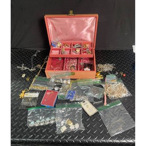 Pink Velvet Jewelry Box with Assorted Costume Jewelry