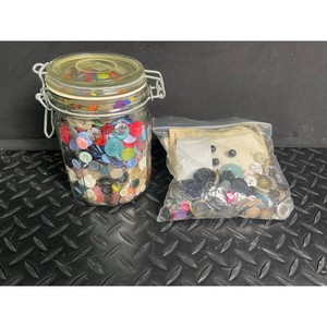 Glass Jar of Assorted Sewing Buttons with Zip Bag