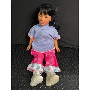 Asian Girl Doll with Black Hair, Blue Top, Pink Pants