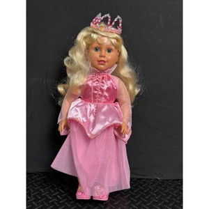 Pink Plastic Princess Doll with Crown and Dress