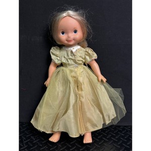 Blonde Plastic Doll in Pale Yellow Dress with Tulle Skirt