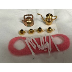 Mini Brass Copper Tea Set with Tray and Spoons