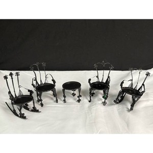 Black Metal Quilling Mini Chairs and Table Set, 5 Pieces