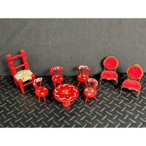 Red Wood Miniature Dollhouse Furniture Set 8 Pieces