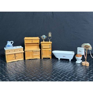 Wood Miniature Bathroom Furniture Set 6 Pieces with Accessories