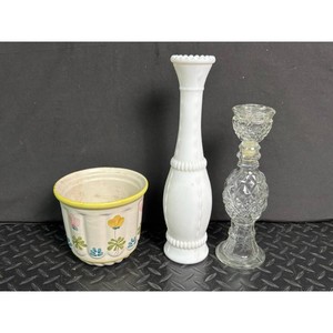 Portuguese Painted Ceramic Glass Candle Holders 3 Pieces