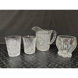 Clear Cut Glass Pitcher and 3 Tumblers Set, 4 Pieces