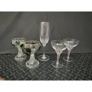 Clear Glass Swirl Stem Champagne Glass Set 5 Pieces