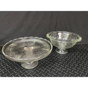 Clear Pressed Glass Pedestal Compote and Cake Stand Set
