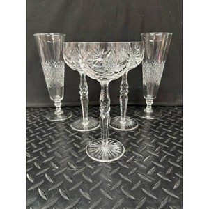 Clear Cut Crystal Champagne Glasses and Cordials, 5 Pieces