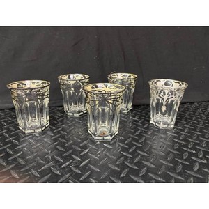 Clear Glass Black Enamel Floral Tumblers Set of 5