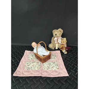 Boyds Bears Tan Plush Teddy with Quilt and Basket