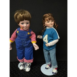 Pair of Porcelain Dolls with Stands, 2 Pieces