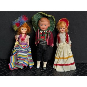 Vintage Cloth Dolls Trio with Folk Costumes, 3 Pieces