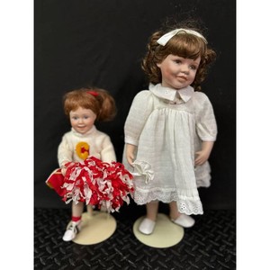 Porcelain Girl Dolls with White Dress and Cheer Outfit, 2 pcs