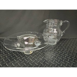 Clear Cut Glass Bowl and Pitcher Set, 2 Pieces