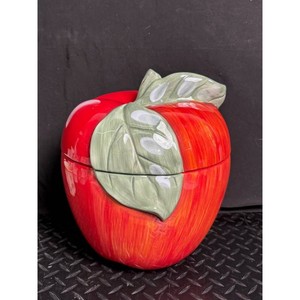 Red Ceramic Apple Covered Jar with Lid, 2 Pieces