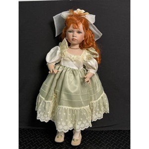 Porcelain Red Hair Victorian Style Doll in Green Dress