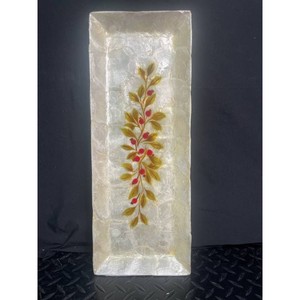Capiz Shell Oblong Tray with Floral Inlay, 18 in