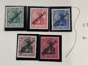 Stamps, German post offices in Morocco, Deutsches Reich 5, 10, 25, 40, 80 Centimes