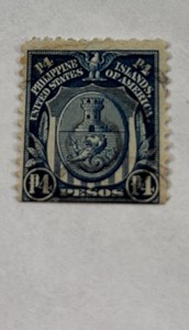 Stamps, US Postage Phillipines 4 Peso Manila Coat of Arms Blue Scott 253