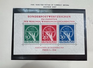 Stamps, Germany-Berlin Postage 1949 Victoms of Reform Souvenir Sheet Scott 9NB3a
