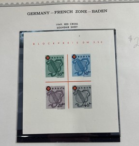 Stamps, Germany-French Zone Postage 1949 Baden Red Cross Souvenir sheet
