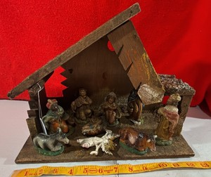 Nativity set Made in Italy Composition Christmas Decor Wood Straw Barn Stable