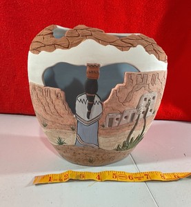 Southwest Pottery Style Vase Mexico Desert Scene Signed