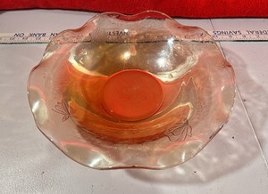 Depression Pressed Glass Ruffle bowl Marigold Irridescent  Vintage