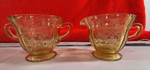 Depression Pressed Glass EAPG cream and sugar American Sweatheart Gold
