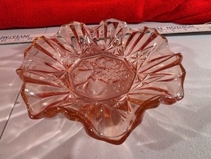 Pink pressed Glass candy dish fruit theme