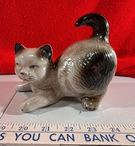 Vintage 2 Part Molded cat figure Ceramic Lusterware mold lines not a crack
