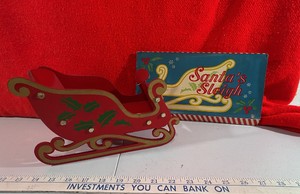 Vintage Wood Santas sleigh Candy or card holder Folds flat Christmas Decor