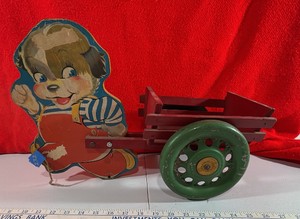 Vintage toy N N Hill Brass Toy Co Bear pull toy wagon Metal wheels