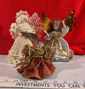 Collectable Tree topper Angels Figures Porcelain Yarn Christmas Holiday Decor