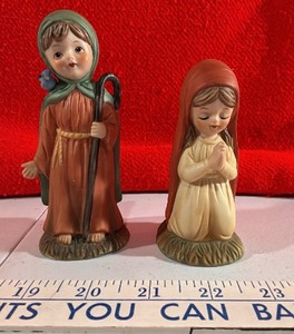 Vintage Lefton Porcelain Shepherd and girl Christmas figurines Holiday
