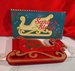 Vintage Red Wood Santas sleigh Card or candy holder Christmas Decor Holiday