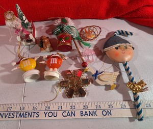 Vintage Christmas ornaments Wood Plastic Bottle brush tree Holiday Decor