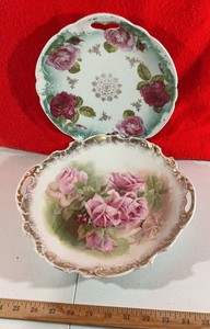 Vintage Porcelain Plates Handled platters Hand Painted  Floral Bavaria