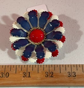 Triple layer Enameled Red White Blue Flower pin broach jewelry
